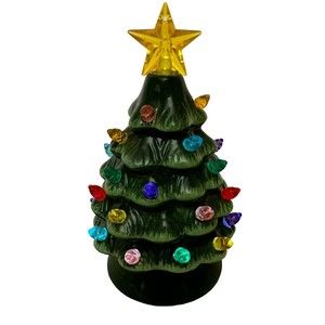 Mr. Christmas  7” Ceramic Light Up Tree W/‎ Color Bulbs - Works!